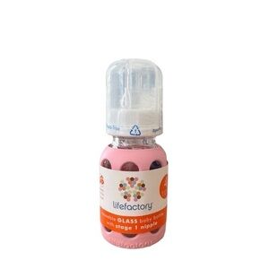 NEW Lifefactory BPA Free 4 oz Glass Pink Silicone Grip‎ Baby Bottle